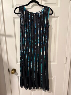 J.R. Nites Black Dress with Teal & White Accent Stripes